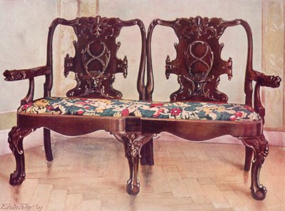 Carved Walnut Darby and Joan Settee by Edwin John Foley